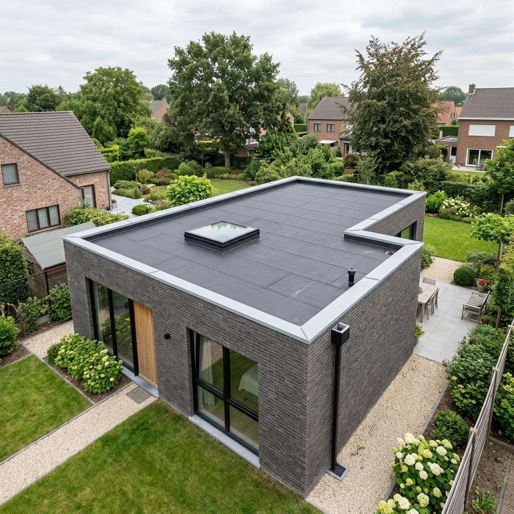 Illustratief beeld: modern plat dak met EPDM-afdichting
