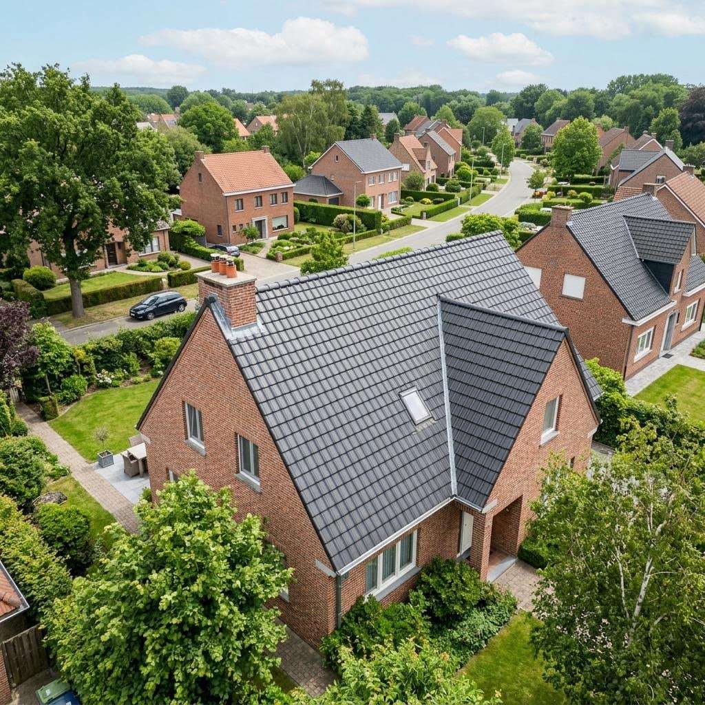 Illustratief beeld: dak van bovenaf, zoals bij een inspectie