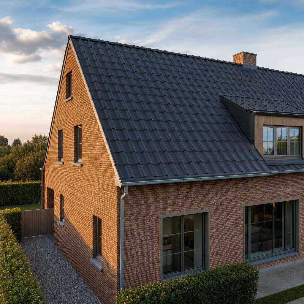 Illustratief beeld: Vlaamse baksteenwoning met een antracietkleurig hellend dak